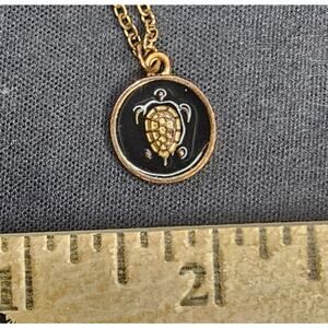 Vintage TURTLE Pendant Necklace Gold Black Ocean Beach GIFT